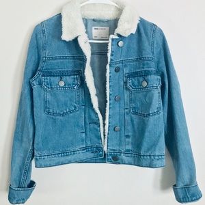 ASOS Cropped Denim Jacket with Fleece Collar